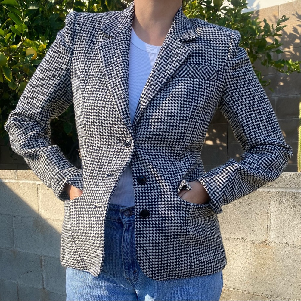 Vintage 80s Bullocks Wilshire David Hayes Houndstooth 100% Wool Blazer Size 6